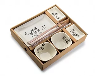 Lumarko Sushi Zestaw Dla 2 Osób Beżowy Czarne Kwiaty 10 Elementów - Zestawy do sushi - miniaturka - grafika 1