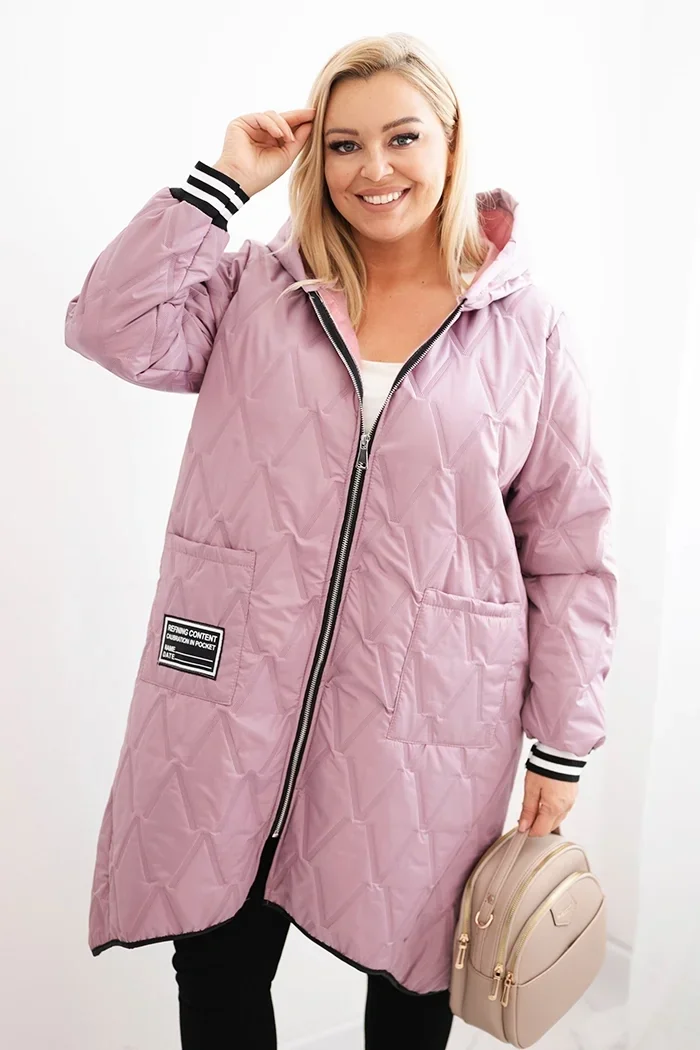 Kurtka damska Plus Size pikowana z kapturem i sportowymi mankietami ciemno różowa Ciemny Różowy