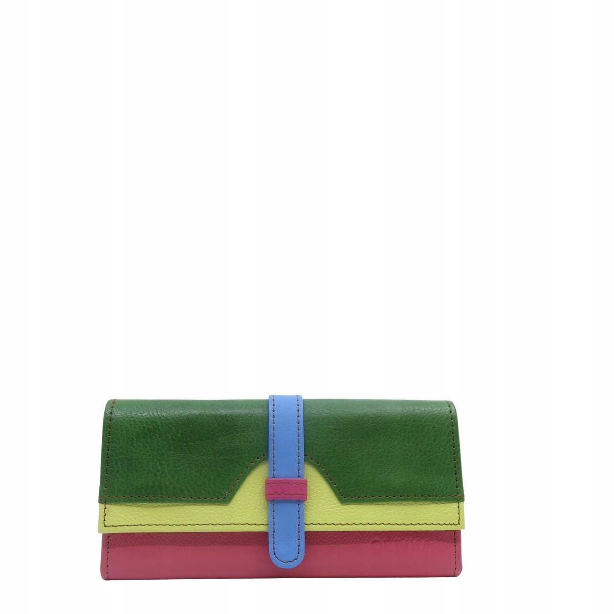 Portfel damski skórzany ze skrawków kolorowy przegródki na karty OLIVKA