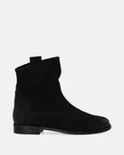 Botki damskie - Czarne płaskie botki z nubuku - Venezia - miniaturka - grafika 1