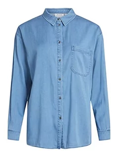 Bluzki damskie - Vila Damska bluzka jeansowa Vibista L/S Oversize Shirt/Su-Noos, niebieski (medium blue denim), 44 - grafika 1