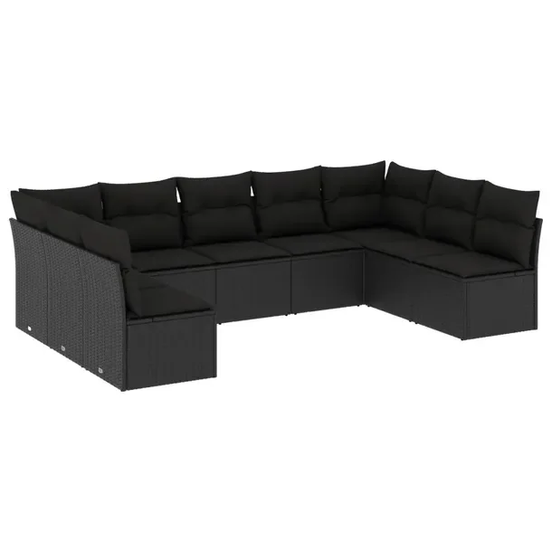 Modułowy zestaw mebli ogrodowych z poduszkami, czarny, rattan PE, 55x62x69