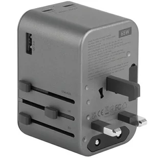 ENERGEA ład. siec. 1xUSB+2xUSB-C PD-PPS-QC 3.0 65W 1A2C adapter 4w1 US/UA/EU/UK szary/gunmetal Travelworld Adapter GaN65W - Ładowarki do telefonów - miniaturka - grafika 3