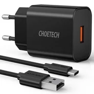 Ładowarki do telefonów - Choetech szybka ładowarka sieciowa Quick Charge 3.0 18W 3A + kabel USB - USB Typ C 1m czarny (Q5003) - miniaturka - grafika 1