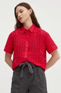 Koszule damskie - United Colors of Benetton koszula damska kolor czerwony relaxed z kołnierzykiem klasycznym - miniaturka - grafika 1