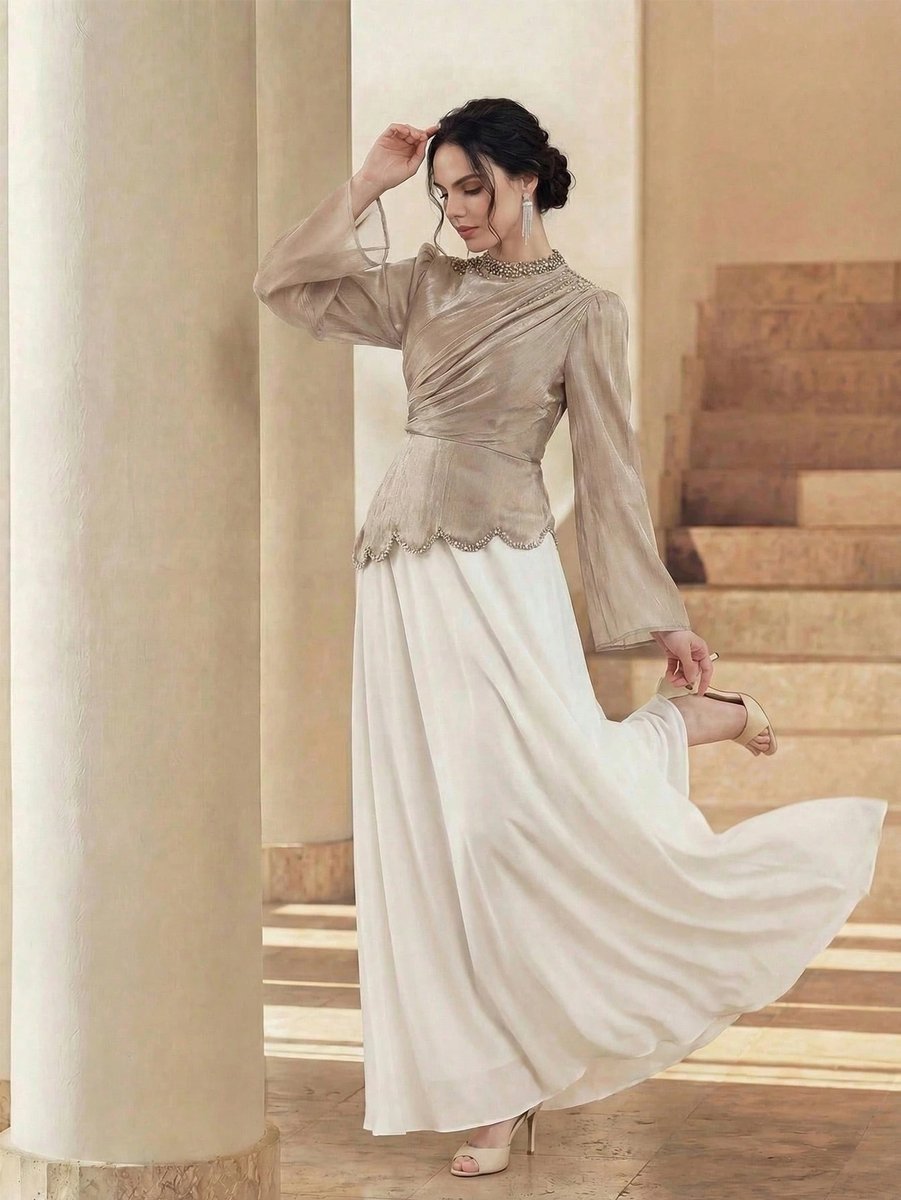 SHEIN ELEGANCKA SUKIENKA Z DEKOLTEM STOJKA Z CEKINAMI NA WESELE S 11MA