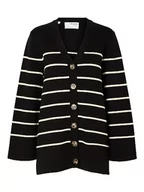 Swetry damskie - SELECTED FEMME Damski kardigan długi oversize, Czarne/paski: brzoza, S - miniaturka - grafika 1