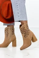 Botki damskie - Brązowe botki skórzane ażurowe na ozdobnym słupku PRODUKT POLSKI Casu 3264-36 - miniaturka - grafika 1