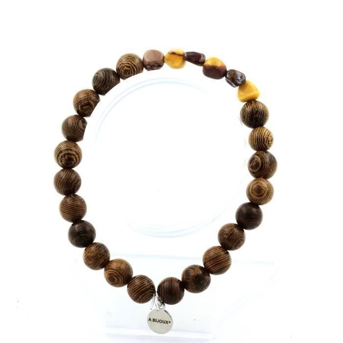 Kamienie i minerały. Bransoletka Mookaite z Australii + drewniane koraliki 8 mm. Wyprodukowano we Francji.