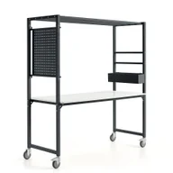 Meble do szkół i przedszkoli - Mobilny stół wielofunkcyjny TEAMWORK, pojemnik na akcesoria, panel narzędziowy, antracyt, biały - miniaturka - grafika 1