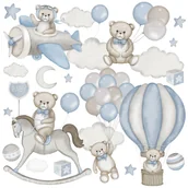 Naklejki na ścianę - Naklejki Na Ścianę Dla Dzieci Misie Balony Chmurki Koń Na Biegunach Zestaw 60x30 - miniaturka - grafika 1