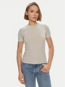 Koszulki i topy damskie - Calvin Klein T-Shirt K20K206553 Beżowy Slim Fit - miniaturka - grafika 1