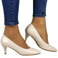 Czółenka - CZÓŁENKA SZPILKI NA NISKIM OBCASIE SERGIO LEONE 1379 BEŻOWE PERŁOWE - miniaturka - grafika 1