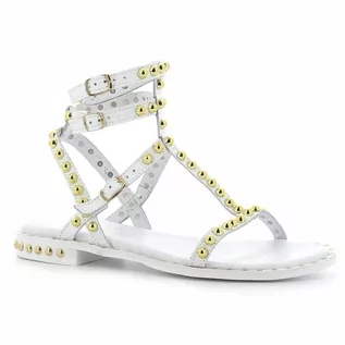 Sandały damskie - Białe sandały z paskami i złotymi perełkami sandały CARINII - Carinii - grafika 1