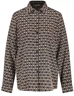 Bluzki damskie - Gerry Weber Damska bluzka koszulowa z łańcuszkiem z długim rękawem, z mankietami, bluzka z długim rękawem, wzór, czarny/ecru/biały nadruk, 36 - grafika 1