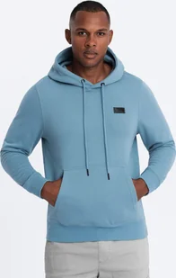 Ombre Męska dresowa bluza kangurka z kapturem i metalowym pinem błękitna V4 OM-SSNZ-0141 L - Bluzy męskie - miniaturka - grafika 1