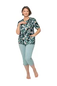 Piżamy damskie - PIŻAMA DAMSKA L TURKUS LIŚCIE ROZPINANA KRÓTKI RĘKAW SPODNIE BAWEŁNA - miniaturka - grafika 1