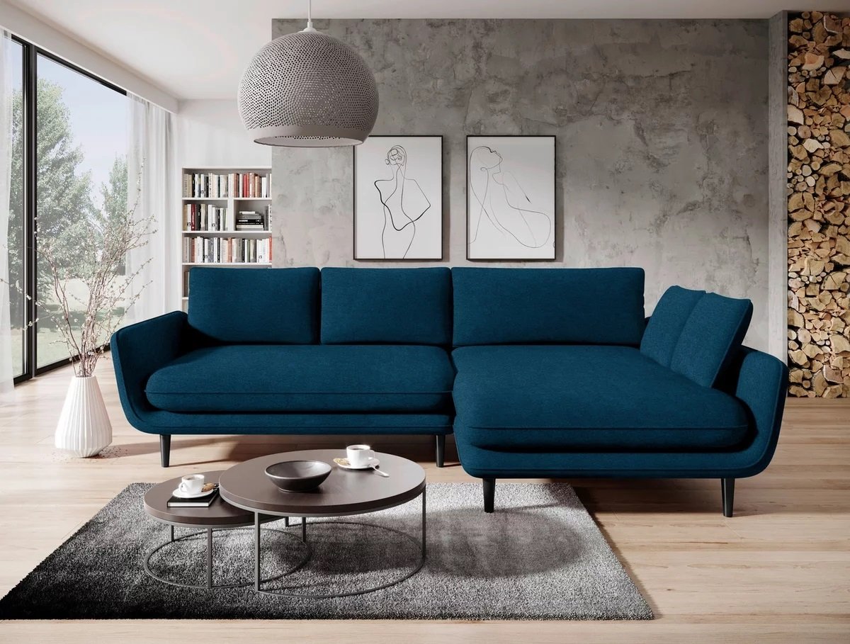 DOMO-HOME Narożnik z funkcją spania SOLANO - Elegancki skandynawski narożnik 260x167cm| Skrzynia na pościel i drewniane nóżki dla wygody i stylu Wysokiej jakości materiały Kolor niebieski Prawo