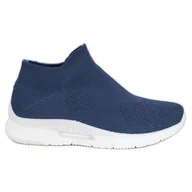 Slip on damskie - SHELOVET Tekstylne Buty Slip On niebieskie - ButyModne - miniaturka - grafika 1