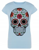 Koszulki i topy damskie - T-Shirt damski kolorowy nadruk CZASZKA r.XL - miniaturka - grafika 1