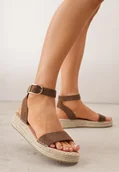 Sandały damskie - Brązowe Sandały VICES na Plecionej Platformie z Paskiem Wokół Kostki Daphelsa - Renee - miniaturka - grafika 1