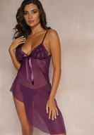 Bielizna nocna - Fioletowa Asymetryczna Koszula Nocna z Falbankami i Koronką Riname - miniaturka - grafika 1