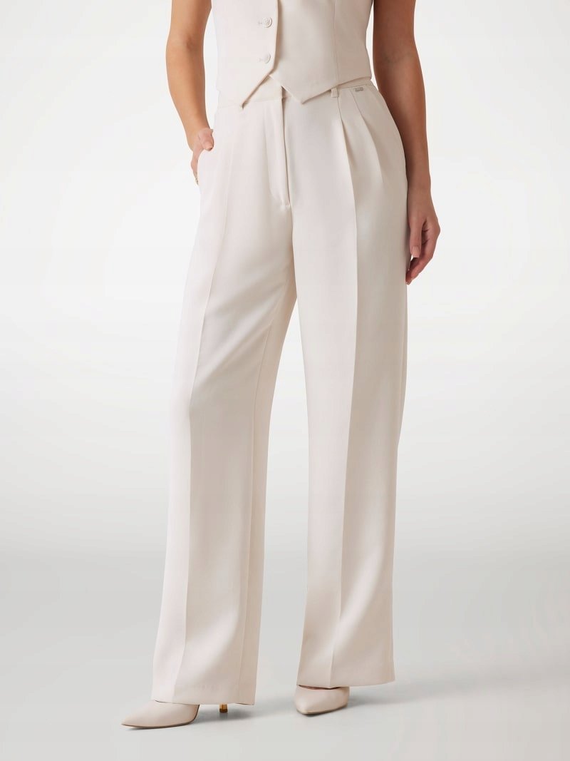 GUESS ELEGANCKIE KREMOWE SPODNIE W KANT Z WYSOKIM STANEM XXL 1GŁA