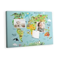 Tablice i flipcharty - Kolorowy Organizer - Tablica Korkowa z Pinezkami - Mapa świata ze zwierzętami 60x40 cm - miniaturka - grafika 1