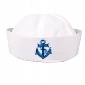 Dodatki do strojów karnawałowych - Czapka Marynarska Marynarz Biała Niebieska Kotwica Marine Przebranie Unisex - miniaturka - grafika 1