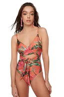 Stroje kąpielowe - Trendyol Women's szczegółowy kostium kąpielowy wiązany kwiatowy wzór One Piece Swimsuit, wielokolorowy, 40 - miniaturka - grafika 1