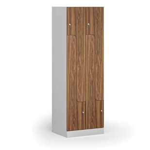 Szafka ubraniowa metalowa Z, 4 szafki, 1850 x 600 x 500 mm, zamek cylindryczny, drzwi laminowane, orzech - Szafki biurowe - miniaturka - grafika 1
