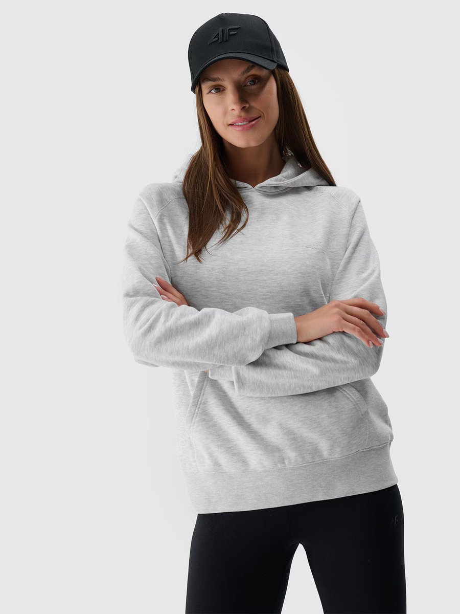 Bluza dresowa nierozpinana z kapturem damska 4F 4FWMM00TSWSF1764-27M Szary XS