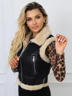 Kamizelki damskie - KRÓTKA KAMIZELKA BEZRĘKAWNIK Z KOŻUSZKIEM- CZARNA - Olika - miniaturka - grafika 1