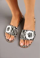 Klapki i japonki damskie - Biało-Czarne Klapki w Zeberkę z Ozdobną Klamrą Katilissa - miniaturka - grafika 1