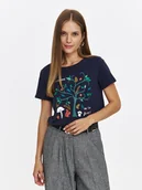 Koszulki i topy damskie - Granatowy t-shirt z kolorowym nadrukiem - miniaturka - grafika 1