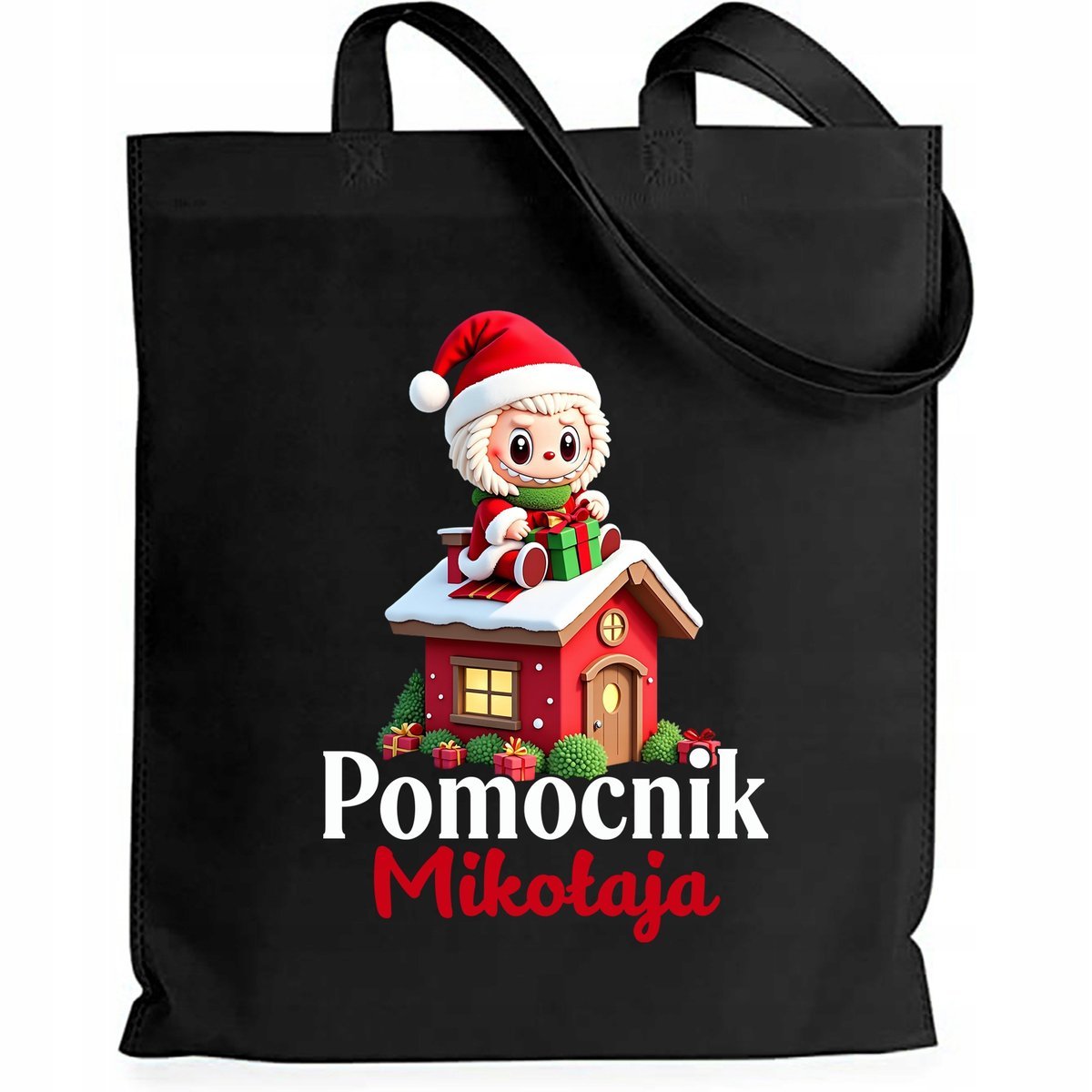 Torba EKO Czarna Shopper POMOCNIK MIKOŁAJA Prezent Święta Mikołajki Wzory