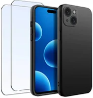 Etui i futerały do telefonów - ZESTAW Etui do iPhone 15 Matowe Czarne Silikon 2 SZTUKI SZKŁO - miniaturka - grafika 1
