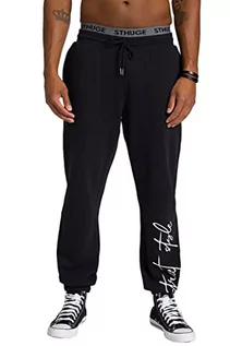 Spodenki męskie - STHUGE Męskie spodnie do biegania ze ściągaczami + nadrukiem, luźne dopasowanie, czarne, M, czarny, M - grafika 1
