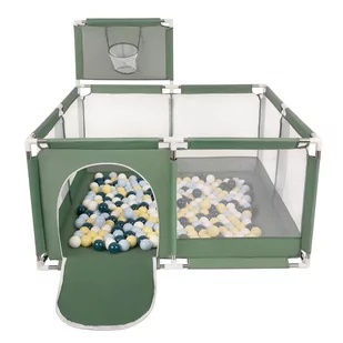 Selonis Boisko KK-100X z piłeczkami 6cm zielony: ciemny turkus-pastelowy niebieski-pastelowy żółty-biały 125x125x105/400piłek Zabawka kojec - Łóżeczka i kojce - miniaturka - grafika 1
