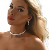 Zestawy biżuterii dla kobiet - Komplet Biżuterii Kolczyki Naszyjnik Ślubny Srebrny Cyrkonie Elegancki B3 - miniaturka - grafika 1