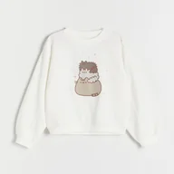 Bluzki dla dziewczynek - Reserved - Bawełniana koszulka Pusheen - złamana biel - miniaturka - grafika 1