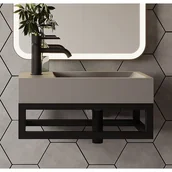 Umywalki - Umywalka wisząca betonowa ze stelażem - Bateria po lewej - szer. 40 x gł. 22 cm - UCHAMI - miniaturka - grafika 1