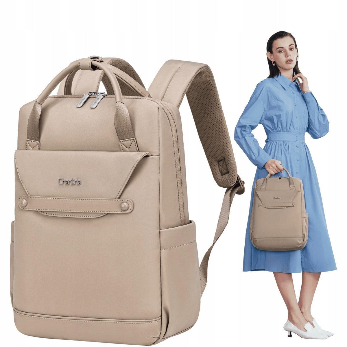 Plecak miejski damski beżowy modny stylowy do pracy dla dziewczyny