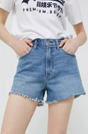 Spodenki damskie - Abercrombie & Fitch szorty jeansowe damskie kolor granatowy gładkie high waist - miniaturka - grafika 1