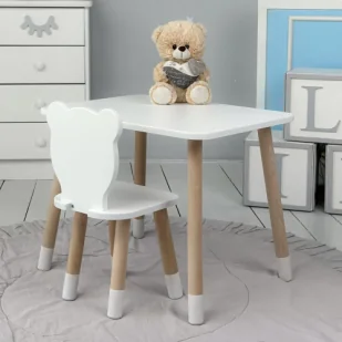 Krzesełko + stolik Teddy Bear bez szuflady biały - Stoliki dla dzieci - miniaturka - grafika 1