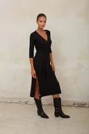 Sukienki - Sukienka kopertowa midi : kolor - Czarny, size - 34 - Bombshe - miniaturka - grafika 1