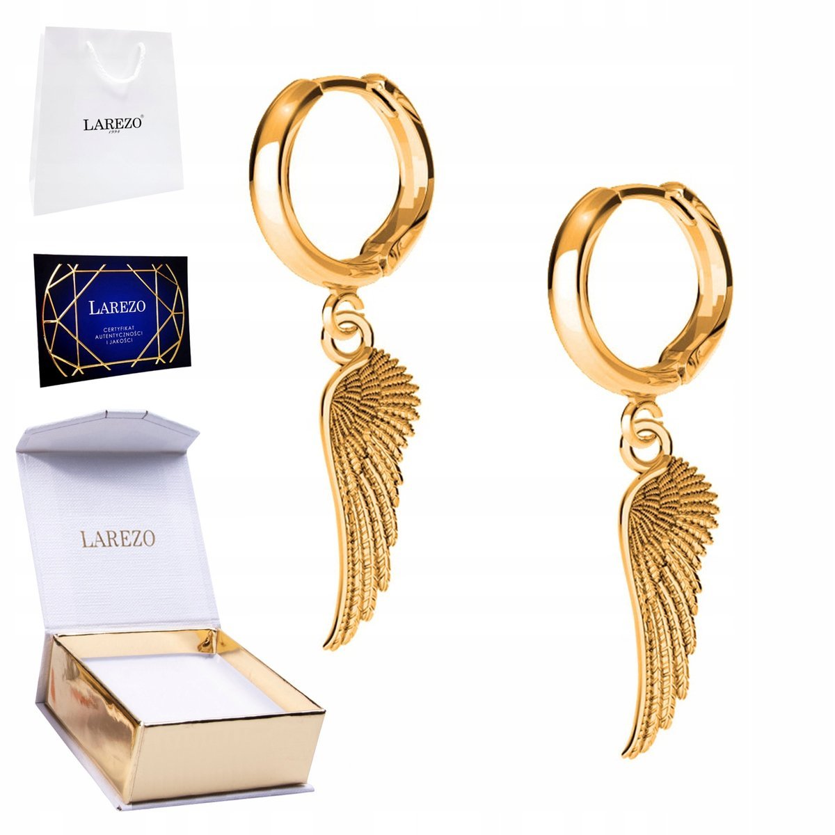 Złote Kolczyki 925 ze Skrzydłami Anielskie Skrzydła Anioła Pozłacane 24K