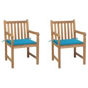 Fotele i krzesła ogrodowe - vidaXL Lumarko Krzesła ogrodowe, 2 szt., niebieskie poduszki, drewno tekowe 3062734 - miniaturka - grafika 1