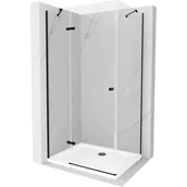 Kabiny prysznicowe - Mexen Roma kabina prysznicowa uchylna 80x110 cm, transparent, czarna + brodzik Flat, biały - miniaturka - grafika 1