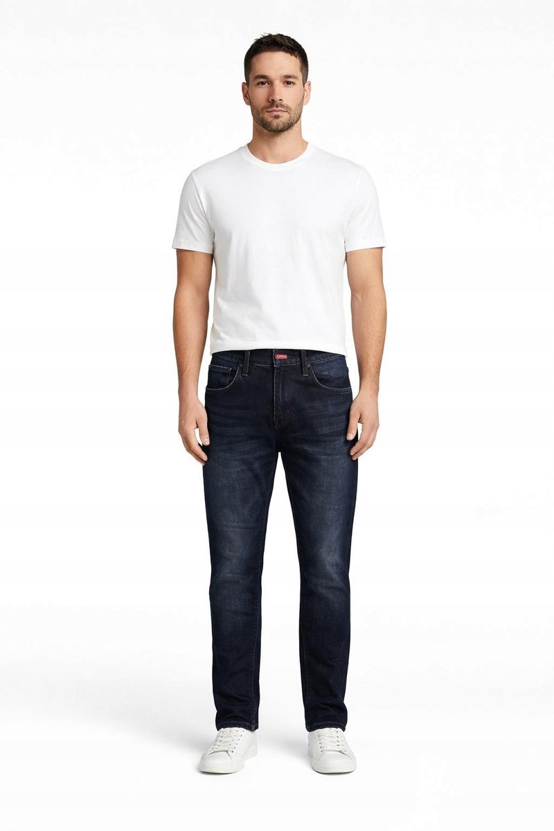 GUESS GRANATOWE JEANSY MĘSKIE RURKI PRZETARCIA BAWEŁNA 31/32 GGA